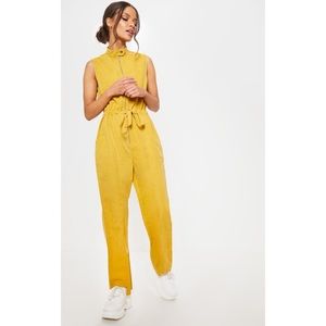 Prettylittlething Mustard Faux Suede Jumpsuit sz 8